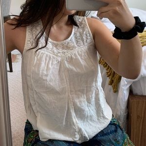White cotton lace sleeveless top
